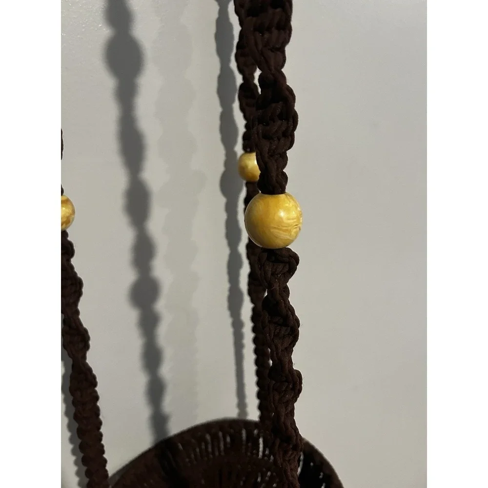 70's‎ Macrame Hanging Plant Holder Ceramic Owl Boho Beads Hippie 58